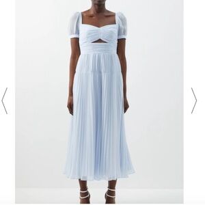 NWOT Self-Portrait Light Blue Pleated Chiffon Cut-Out Midi Dress